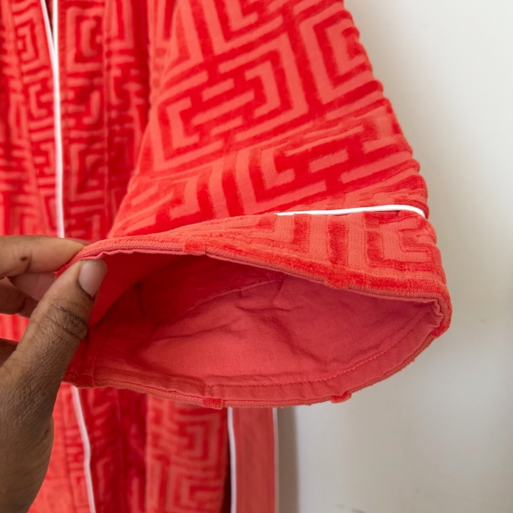 Orange Red Textured Velvet Bath Robe - Picture 12 of 13